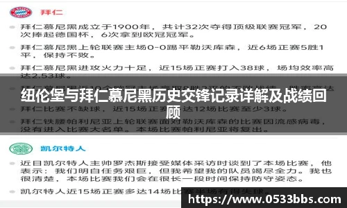 纽伦堡与拜仁慕尼黑历史交锋记录详解及战绩回顾